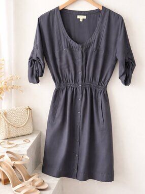 Silence + Noise Blue/Gray Shirt Dress Size S Lightweight Button Front Mini